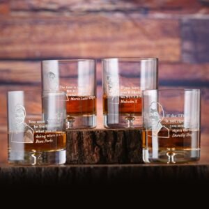 Fivetownsgift  “Love Knows No Color” Black Leader Quotes Crystal Whiskey Glass Set