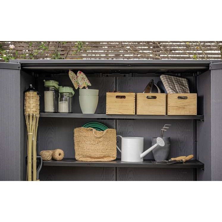 Keter 4.5′ x 2′ Walnut Signature Heavy Duty Vertical Plastic Garden Shed with Shelves – Walnut - Image 4