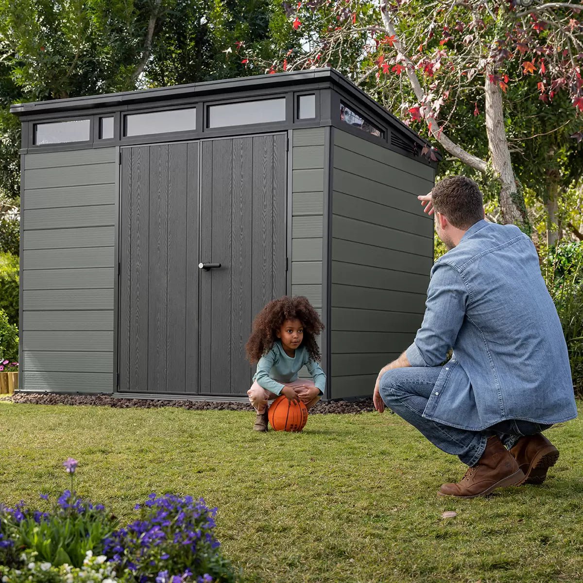 Keter 9’x 7′ Cortina Heavy Duty Plastic Pent Shed – Dark Green - Image 3