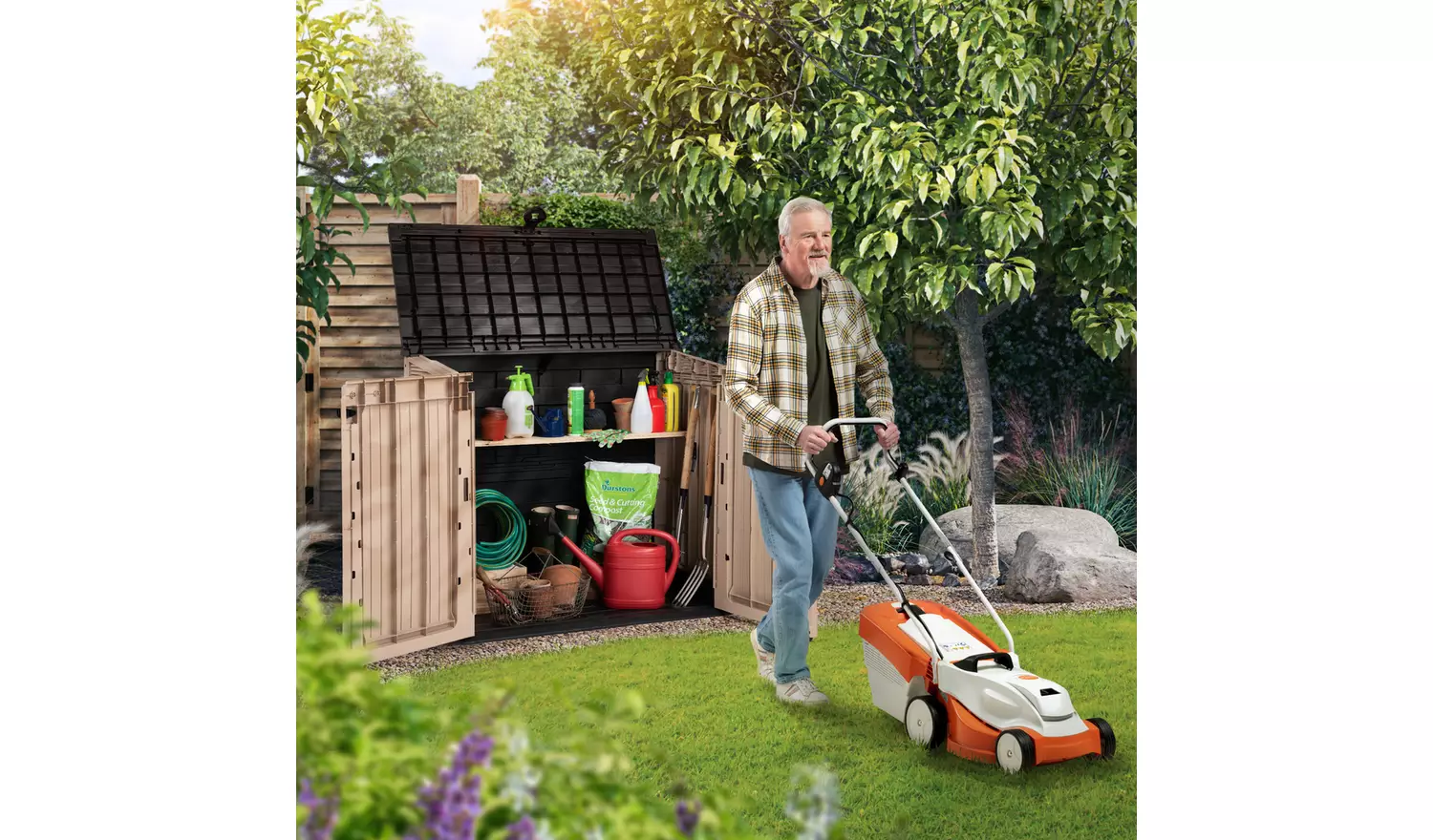 Keter Store It Out Midi Beige & brown Wood effect Plastic Garden storage box 880L - Image 2