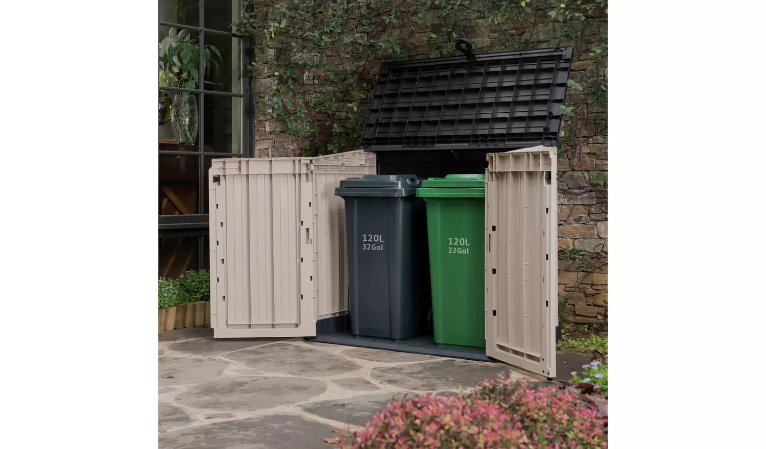 Keter Store It Out Midi Beige & brown Wood effect Plastic Garden storage box 880L - Image 10