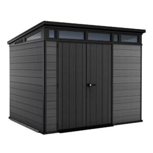 Keter 9’x 7′ Cortina Heavy Duty Plastic Pent Shed – Dark Grey