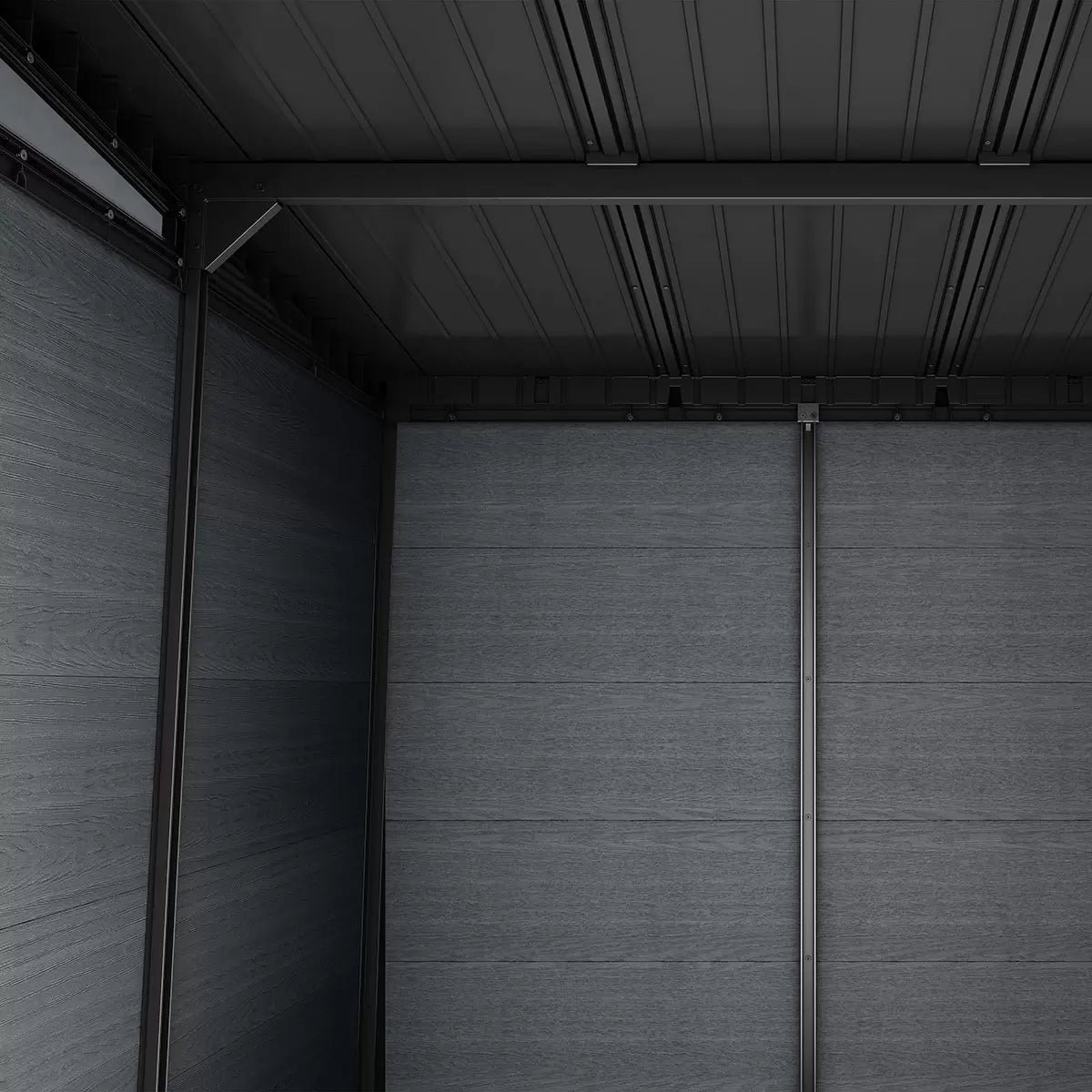 Keter 7.5’x11′ Newton Plus Front Entry Plastic Shed – Dark Grey - Image 4