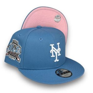 Youth Mets 40 New Era 9FIFTY Sky Blue Snapback Hat Pink UV